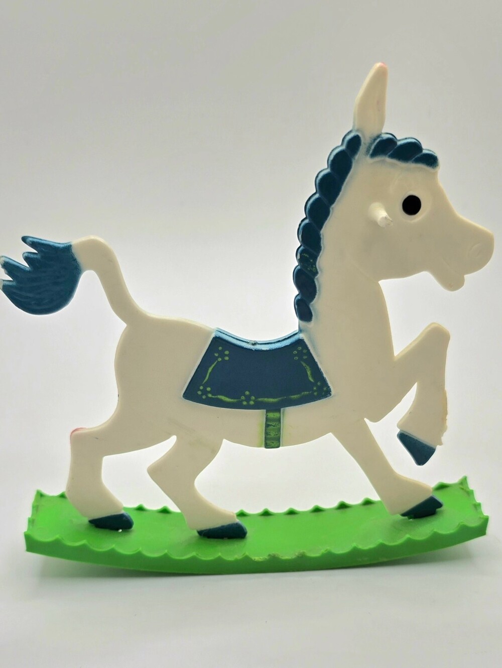 Vintage 1968 Flatsy Rocking Horse Ideal Toys Hong Kong Rare Blue & White